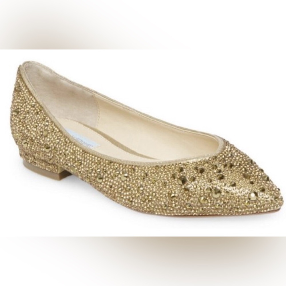 Betsey Johnson Gold Embellished Flats 6.5